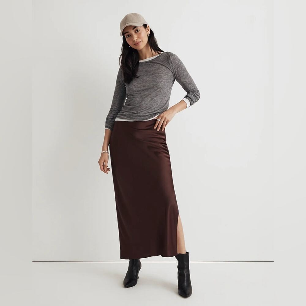 Madewell Cherry Wood Satin Maxi Slip Skirt Size 4 NN575
